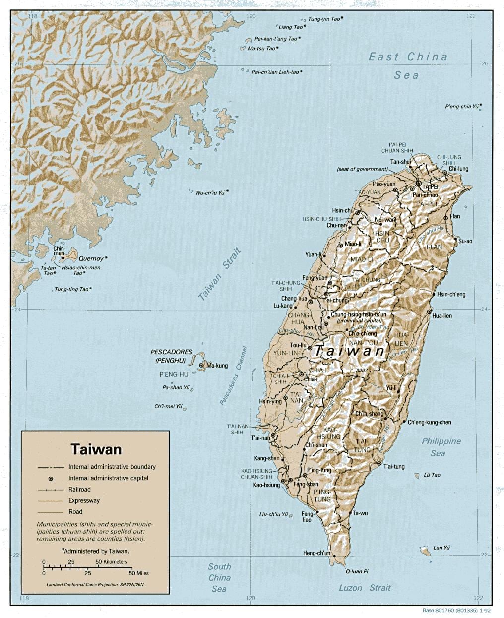Térkép Tajvan topográfiai