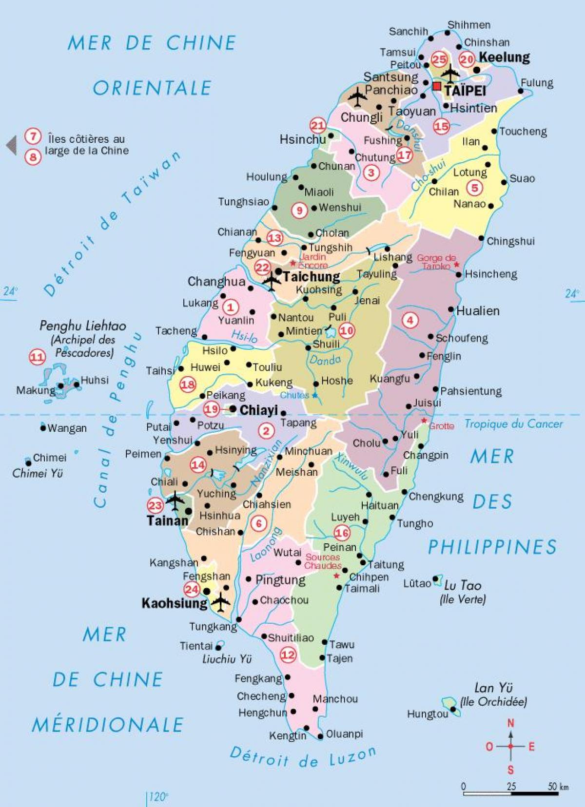 térkép Tajvan városok